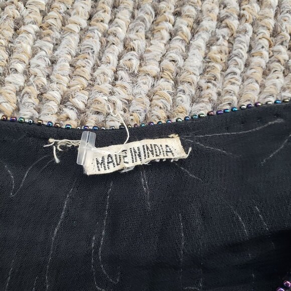 Heavily Beaded Sequined Silk Blouse Women's Small Black - Picture 5 of 16